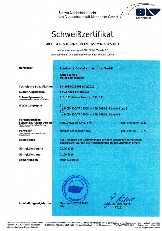 Zertifikat DIN EN 1090